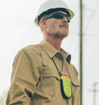 Man with HDE High Voltage Test Meter on Chest